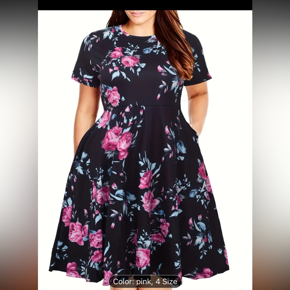 ❤️Plus‎ Size Casual Dress, Women's Plus Floral Print Short Sleeve Dress .NWOT